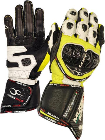 MUGENRACE Bornew Zwart Wit Neon Gele Handschoenen, Nieuw met kaartje, MUGENRACE, Handschoenen, Heren