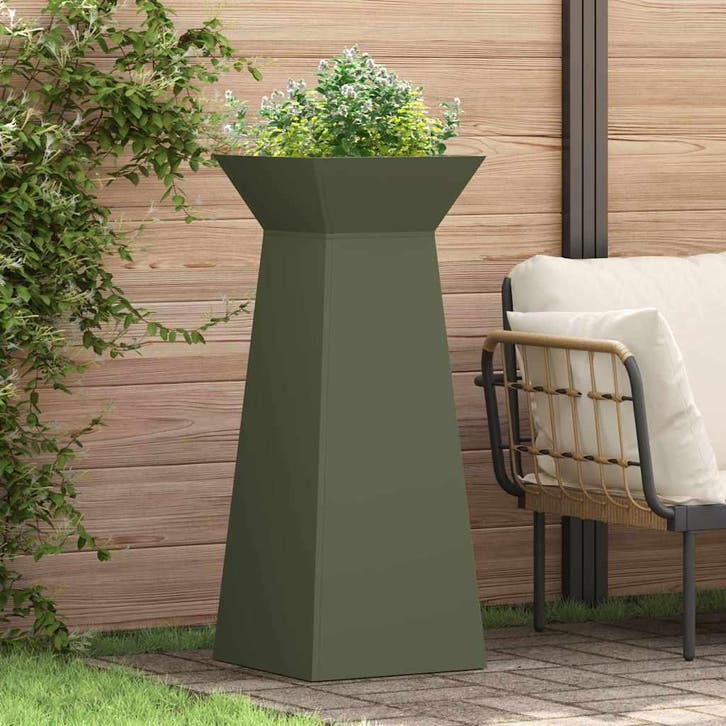 vidaXL Pilaar Plantenbak Olijfgroen 40 x 40 x 100 cm, Tuin en Terras, Bloembakken en Plantenbakken, Minder dan 60 cm, Nieuw, Metaal