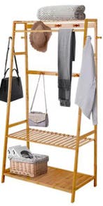 Bamboe Kledingrek met Haken en Planken, Verzenden, Nieuw
