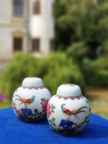 Fijn paar Chinese Famille Rose Pheasant & Peony met