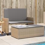 vidaXL Tuinbank met kussens en voetenbank poly rattan beige, Verzenden, Nieuw, Rotan