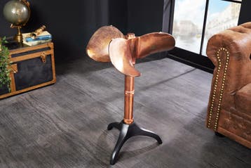 Handgemaakte bijzettafel OCEAN 75cm koper zwart glazen blad, Huis en Inrichting, Ophalen of Verzenden, Nieuw