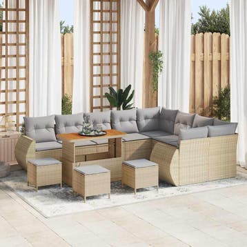 vidaXL Tuinbankenset 13 pcs Beige poly rattan, Verzenden, Nieuw, Rotan, 3 zitplaatsen