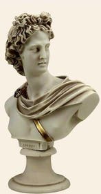 Beeld, Statua di Dio Apollo, busto greco romano, in marmo -