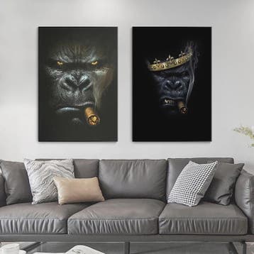Stoere Gorilla met Sigaren Canvas Schilderij - Unieke Muurde