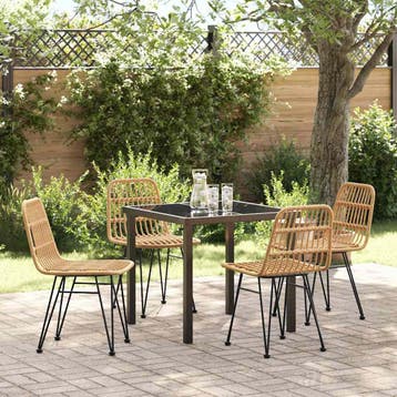 vidaXL Tuin eettafelset 5 pcs Bruin Gepoedercoat staal, Verzenden, Nieuw, Rotan, 5 zitplaatsen
