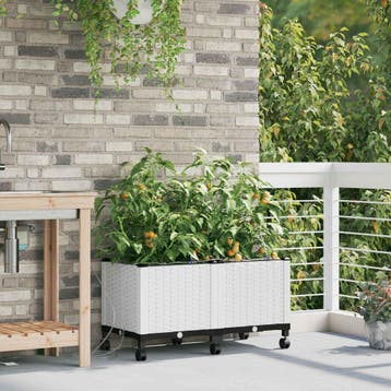 vidaXL Tuin Pot met Irrigatie en Wielen 2 st Wit 80 x 40 x, Verzenden, Nieuw, Minder dan 60 cm
