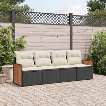 vidaXL 4-delige Loungeset met kussens poly rattan zwart, Verzenden, Nieuw, Loungeset
