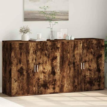 vidaXL Dressoirs 2 st 79x38x80 cm bewerkt hout gerookt, Verzenden, Nieuw, Overige houtsoorten, 50 tot 100 cm