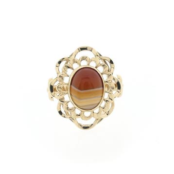 Vintage gouden ring met bandagaat, Gebruikt, Ophalen of Verzenden, Kleiner dan 17, Met edelsteen