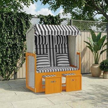vidaXL Strandstoel met kussens poly rattan en hout wit en, Verzenden, Nieuw