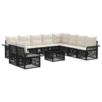 vidaXL Tuinbankenset 11 pcs Zwart poly rattan, Verzenden, Nieuw, Meer dan 8 zitplaatsen