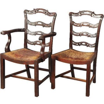 8 mahonie ladderbacks bekleding naar wens Norman & Stacey 19, Antiek en Kunst, Ophalen of Verzenden