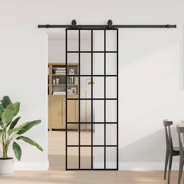 vidaXL Schuifdeur met beslagset 76x205 cm ESG glas zwart, Verzenden, Nieuw