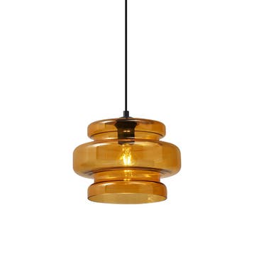 Retro hanglamp zwart met oranje glas - Denise, Verzenden, Nieuw, Glas, Retro