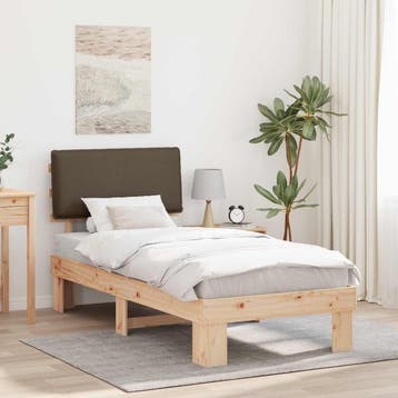 vidaXL Bedframe met Gevoerd Hoofdgedeelte Taupe 100 x 200 cm, Verzenden, Nieuw, Eenpersoons, Hout