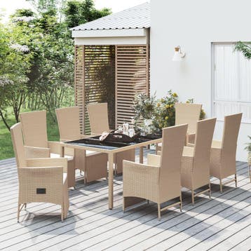 vidaXL 9-delige Tuinset met kussens poly rattan beige, Verzenden, Nieuw, 8 zitplaatsen, Tuinset