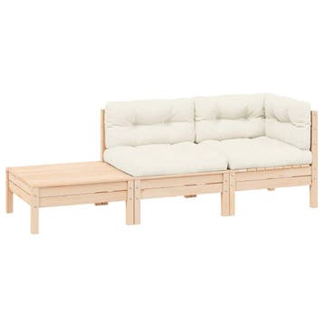 vidaXL 3-delige Loungeset met crèmekleurige kussens massief, Tuin en Terras, Verzenden, Nieuw, Loungeset