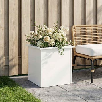vidaXL Plantenbak met led Wit 50 x 50 x 48 cm Staal, Verzenden, Minder dan 60 cm, Nieuw, Metaal