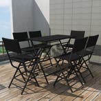 vidaXL 7-delige Tuinset inklapbaar staal poly rattan zwart, 6 zitplaatsen, Nieuw, Tuinset, Verzenden