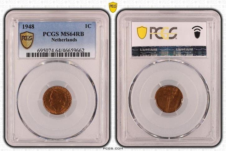 Koningin Wilhelmina 1 cent 1948 MS64 RB PCGS gecertificeerd, Postzegels en Munten, Munten | Nederland, Losse munt, 1 cent, Koningin Wilhelmina