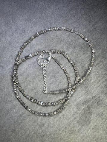 Ketting met ruwe diamanten donkergrijs + zilver 925 - 24,25