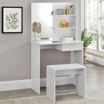 Kaptafel met krukje en spiegel 141x75x39,7 cm wit, Verzenden, Nieuw