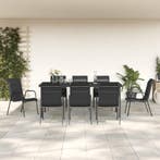 vidaXL 9-delige Tuinset textileen en staal zwart, Verzenden, Nieuw, 8 zitplaatsen, Rvs