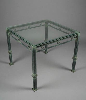 Salontafel - Een smeedijzeren en glazen tafel - Messing,