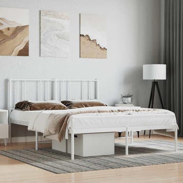 vidaXL Bedframe met hoofdbord metaal wit 120x200 cm, Verzenden, Wit, Nieuw, Twijfelaar