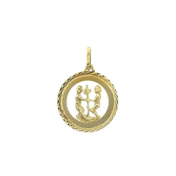 Gouden sterrenbeeld hanger; Tweelingen (Hanger of bedel), Sieraden, Tassen en Uiterlijk, Bedels, Gebruikt, Overige merken, Goud