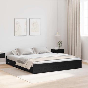 vidaXL Opbergbedframe met lade Zwart Eiken 180 x 200 cm, Verzenden, Nieuw, Zwart, Hout