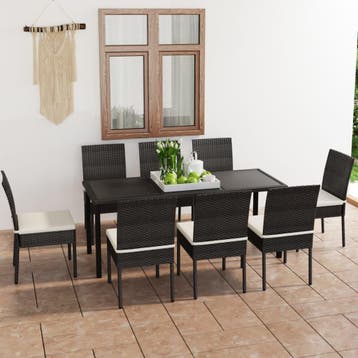 vidaXL 9-delige Tuinset poly rattan zwart, Verzenden, Nieuw, 8 zitplaatsen, Tuinset