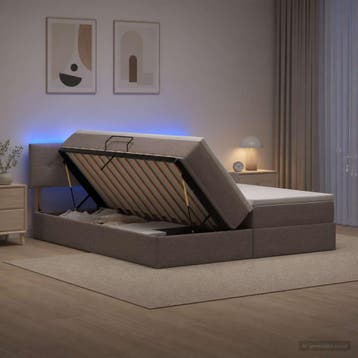 vidaXL LED Opslagbed met Matras Taupe 180 x 200 cm Stof, Verzenden, Nieuw, Stof
