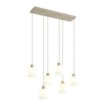 Scandinavische hanglamp beige met wit glas 6-lichts - Wisp, Verzenden, Nieuw, Japandi