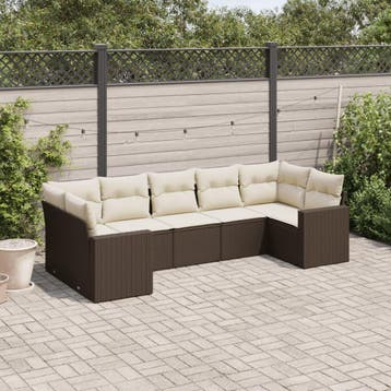vidaXL 7-delige Loungeset met kussens poly rattan bruin, Verzenden, Nieuw, Loungeset