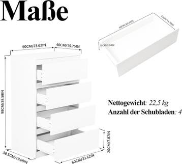 Commode - Dressoir - Ladekast - 60x40x98 cm - Wit - Hzuaneri, Verzenden, Zo goed als nieuw