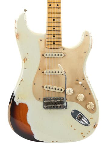Fender Custom Shop 1955 Stratocaster Desert Tan over Sunb..., Ophalen of Verzenden, Zo goed als nieuw, Solid body, Fender