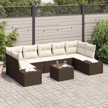 vidaXL Tuin Sofa Set 8 st Bruin en Crème poly rattan, Tuin en Terras, Tuinsets en Loungesets, Verzenden, Nieuw, Rotan, 8 zitplaatsen