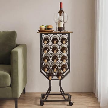 Mobiel Wijnrek voor 12 Flessen met Houten Bovenblad en Wiele, Verzenden, Nieuw