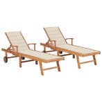 vidaXL Ligbedden 2 st met crèmekleurige kussens massief, Tuin en Terras, Verzenden, Nieuw