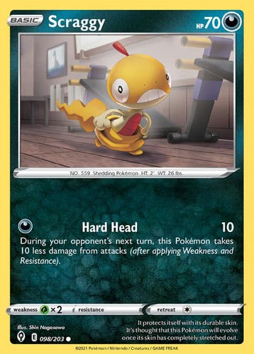 Scraggy 098/203 (Evolving Skies), Hobby en Vrije tijd, Verzamelkaartspellen | Pokémon, Ophalen of Verzenden, Nieuw, Losse kaart