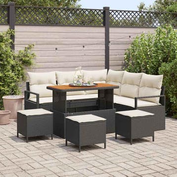 vidaXL Tuinbankenset 9 st Zwart poly rattan, Verzenden, Nieuw, Meer dan 8 zitplaatsen