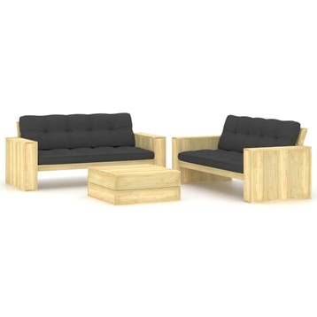 vidaXL 3-delige Loungeset met kussens geïmpregneerd, Verzenden, Nieuw, Loungeset