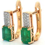 Oorbellen - 14 karaat Geel goud - 1.10ct. tw. Smaragd -, Sieraden, Tassen en Uiterlijk, Oorbellen, Nieuw