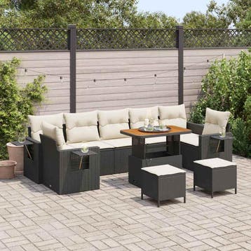 vidaXL Tuinbankenset Zwart en Crème poly rattan, Verzenden, Nieuw