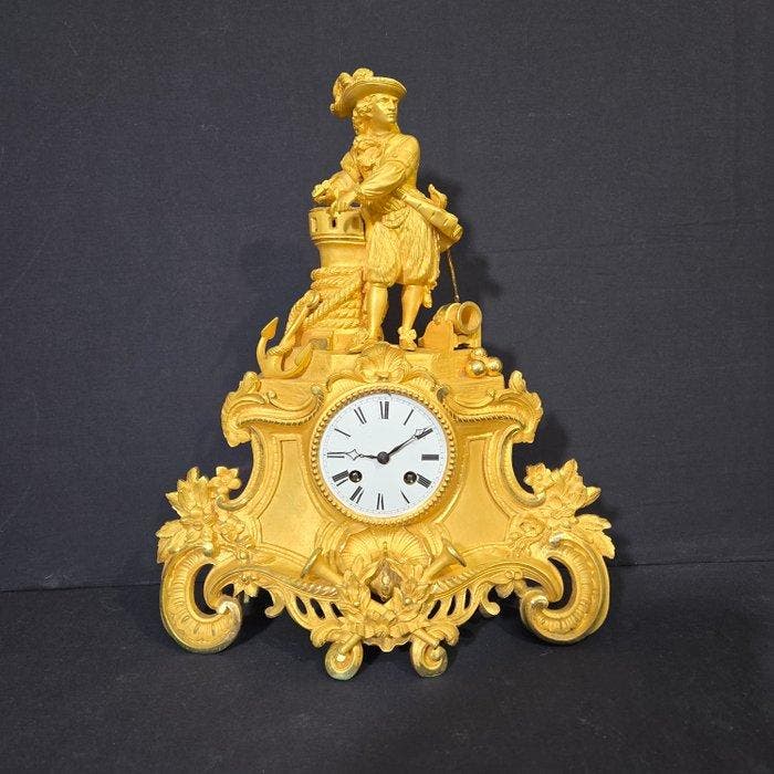 Figurale pendule Renaissance - Verguld brons - 1800-1850 -, Antiek en Kunst, Antiek | Klokken