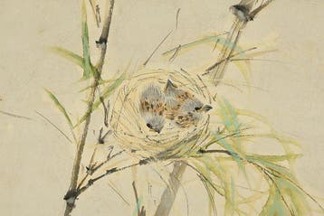Bamboo, Two Sparrow Chicks in Nest - Higashihara Hosen