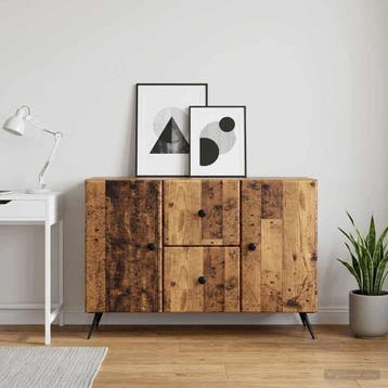 vidaXL Dressoir met lade Oud hout 89 x 34,5 x 60 cm Bewerkt, Verzenden, Nieuw, Overige houtsoorten, Minder dan 50 cm