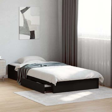 vidaXL Bedframe met lades bewerkt hout zwart 75x190 cm, Eenpersoons, Verzenden, Zwart, Nieuw
